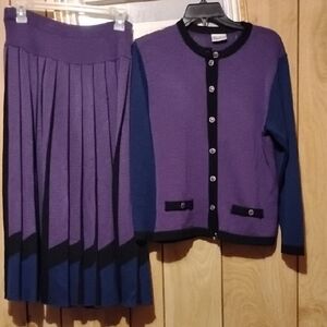 Quince Purple and Blue Wool Blend Skirt Set
